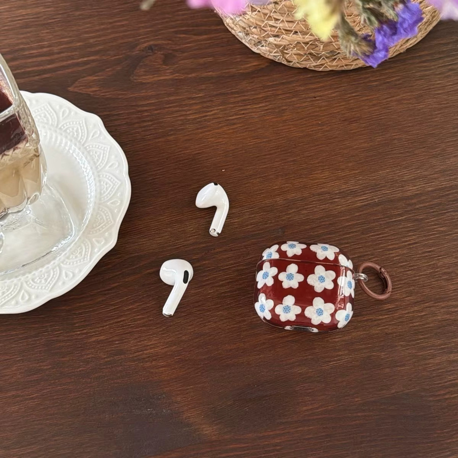 Schutzhülle mit Blumenmuster für AirPods Pro 3. Generation und AirPods 1. Generation in Braun und Weiß - Bild 5