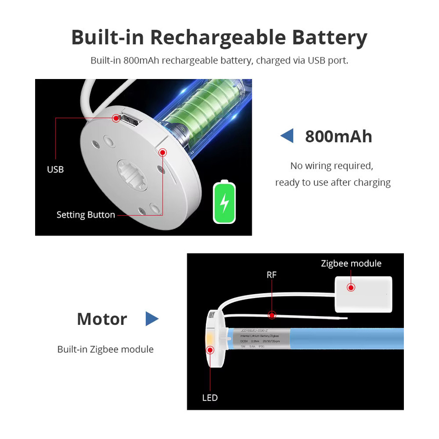 Zemismart Zigbee Rolladenmotor Wiederaufladbar Kompatibel mit Tuya Smart Life für 17 20 25 28mm Rohre als Smart Vorhangmotor - Bild 3