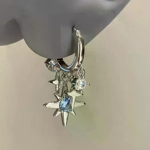 SayMakerLace Ohrringe, Stern-Anhänger, Zirkonia, blau, silberfarben, Damen - Bild 1