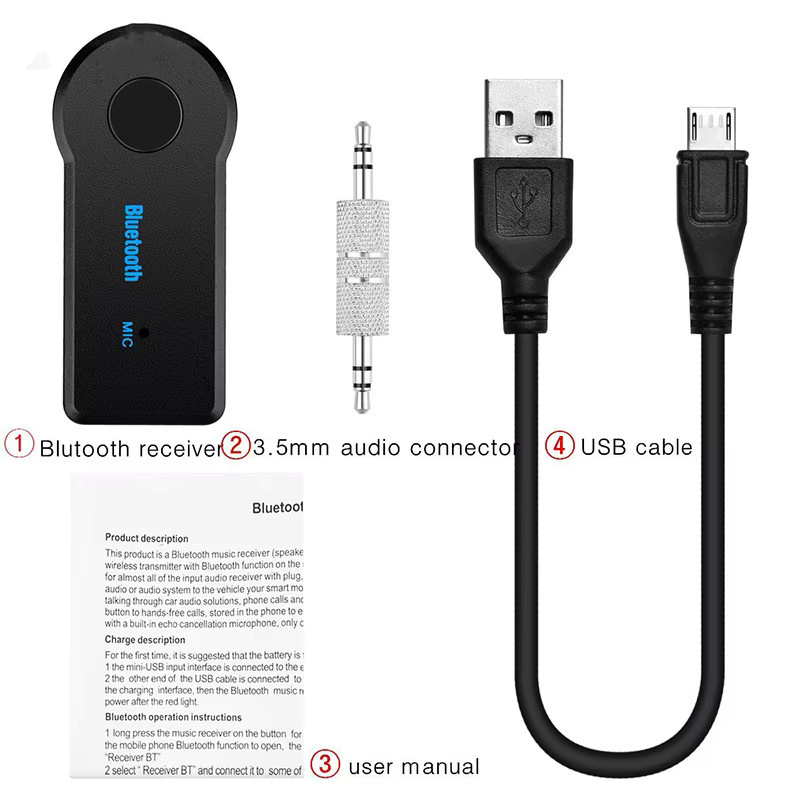 KAFNHCKA 2-in-1 Bluetooth 5.0 Empfänger mit 3,5mm Klinkenausgang, Mikrofon und Freisprechfunktion in Schwarz - Bild 3