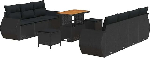 vidaXL Garten-Sofa-Set 10-teilig aus Poly Rattan und Akazienholz in Schwarz - Bild 1
