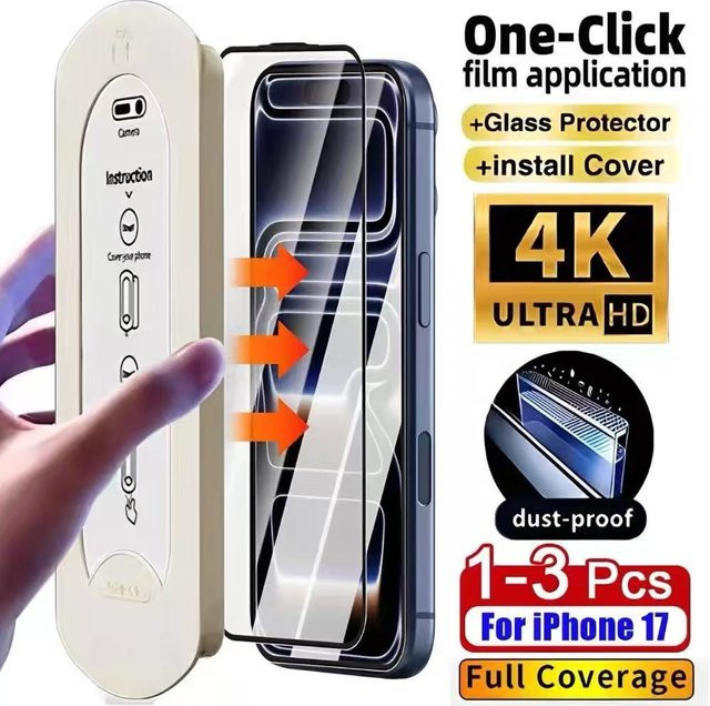 3er-Pack Premium HD Hartglasfolie für iPhone 17 16 15 14 13 Pro Max Plus XS XR, transparent und bruchsicher - Bild 1