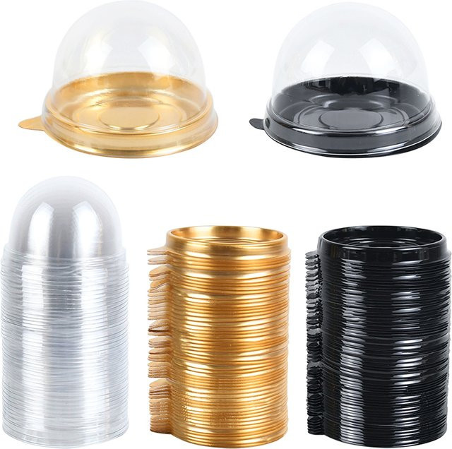 50 Stück Mini Transparent Kuchen Box Container mit Gold-Akzent für Muffin und Cupcake als Gebäckverpackung für Hochzeit, Geburtstag oder Party - Bild 1