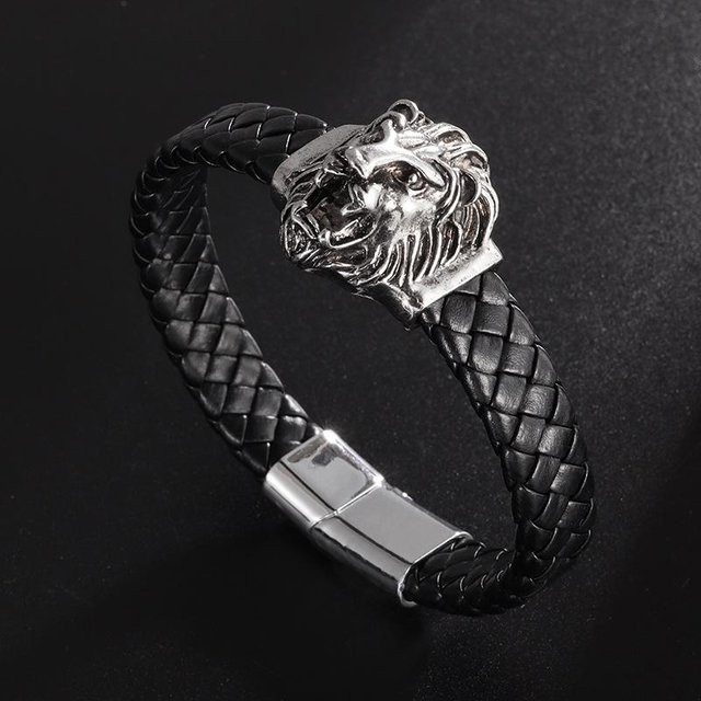 YIRAN Armband, geflochten, Edelstahl, Lederschnur, grau, Herren - Bild 1