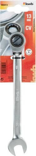 Kwb Doppel-Ringratschenschlüssel aus Chrom-Vanadium in Silber, Schlüsselweite: 13 mm - Bild 1