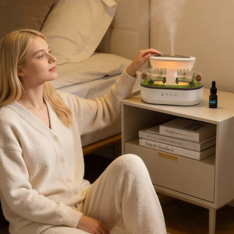 JFBONIN Ultraschall-Aroma-Luftbefeuchter mit Weißem Rauschen und Farbwechsel-Licht in Weiß - Bild 3