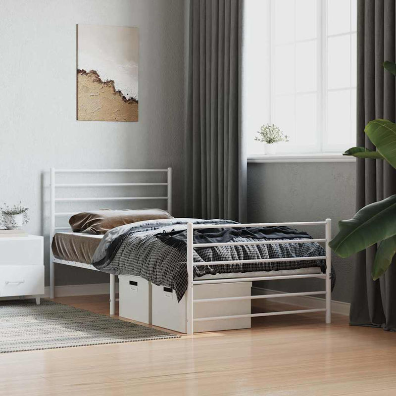 Vidaxl Metall-Bettgestell mit Kopfteil und Fußteil in Weiß, B/L: 90 x 190 cm - Bild 3