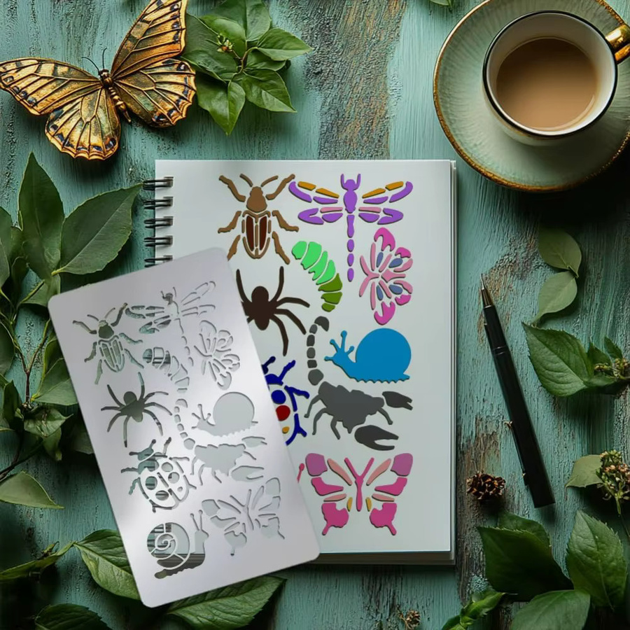 Edelstahl Schablone Insekten Element Retro Metall Vorlage für Journaling und DIY Scrapbooking in Silber - Bild 4