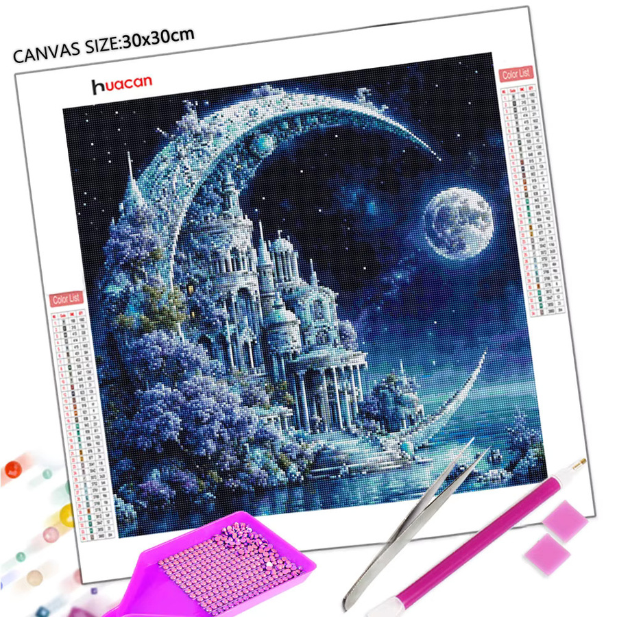 Huacan Diamond Painting Set Mond Schloss Landschaft mit Rundbohrern, Mehrfarbig, Breite: 20 cm, Höhe: 20 cm - Bild 2