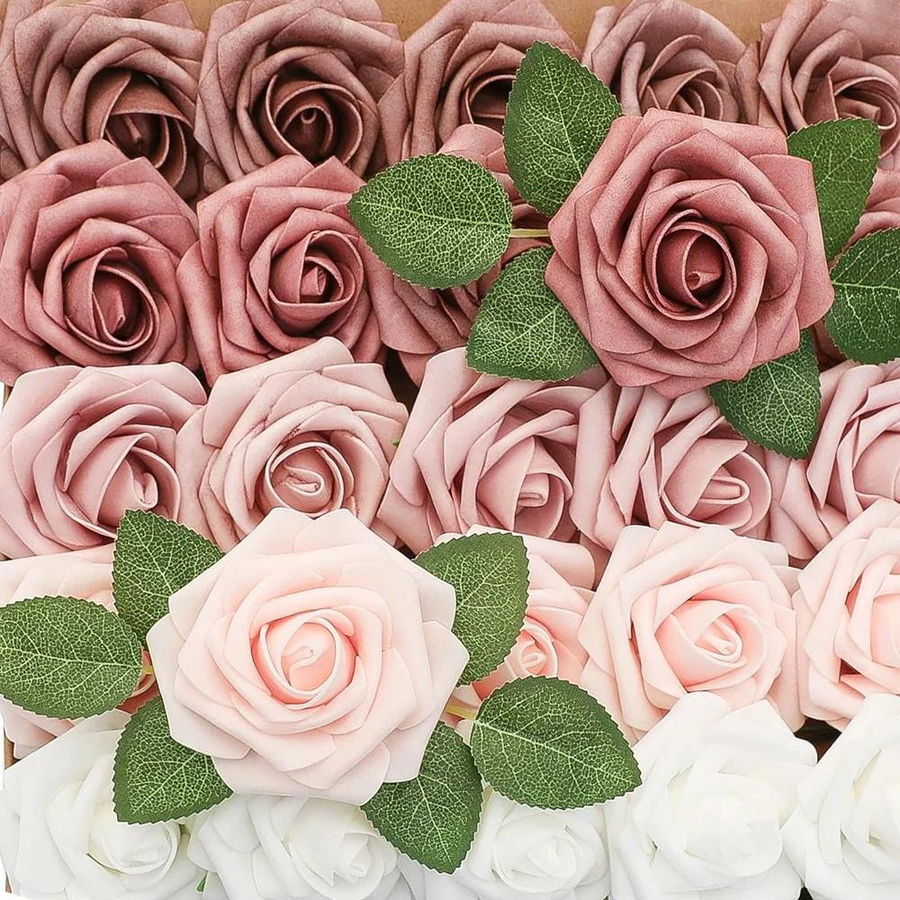 30 Stück künstliche Rosen aus Schaumstoff in Rot und Weiß für DIY-Hochzeitssträuße und Dekoration von YTO Household items - Bild 2