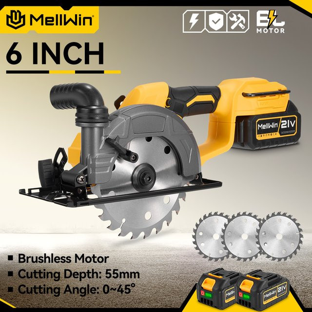 MELLWIN 6 Zoll bürstenlose Akku-Kreissäge 7200r Multifunktions-Elektrosäge kompatibel mit Makita 18 V Akku-Pin - Bild 1