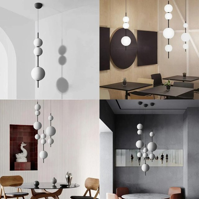 SANDYHA Designer LED-Kronleuchter mit 4 weißen Glaskugeln als hängende Pendelleuchte für Schlafzimmer und Küche - Bild 1