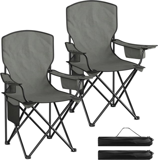 WOLTU Campingstuhl klappbar mit Hochlehne, Kühltasche und Getränkehalter, UV-beständig, Schwarz/Blau/Grau - Bild 1