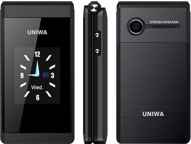 UNIWA X29 Klapptelefon für Senioren mit zwei Bildschirmen, großer Schrift, lautem Ton und SOS-Funktion in Schwarz - Bild 1