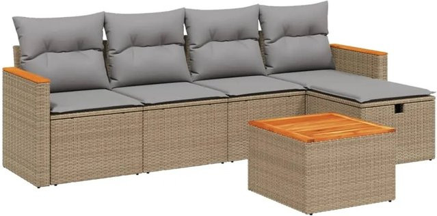 vidaXL 6-tlg Garten-Sofagarnitur L-Form in Beige mit Kissen und Polyrattan - Bild 1