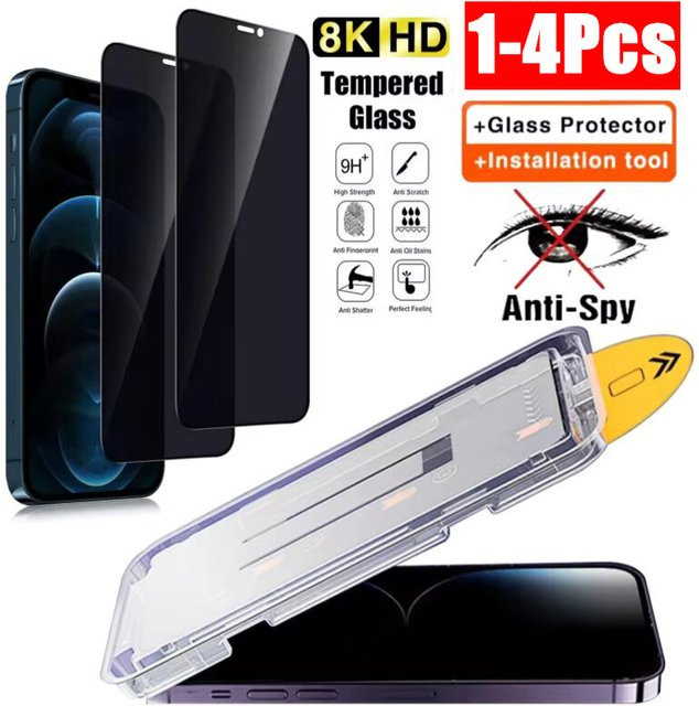 Sichtschutz-Displayschutzfolie mit oleophober Beschichtung und automatischer Staubentfernung für Apple iPhone 17, 16, 15, 14, 13, 12, 11, XR, 7, 8 und SE - Bild 1