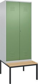 C+P Spind Classic PLUS Schwarz-Weiß-Spind mit Sitzbank, 2 Abteile, B/T/H: 212 x 80 x 81,5 cm, Sitzfläche aus Buche-Hartholz, mit Zylinderschloss - Bild 1