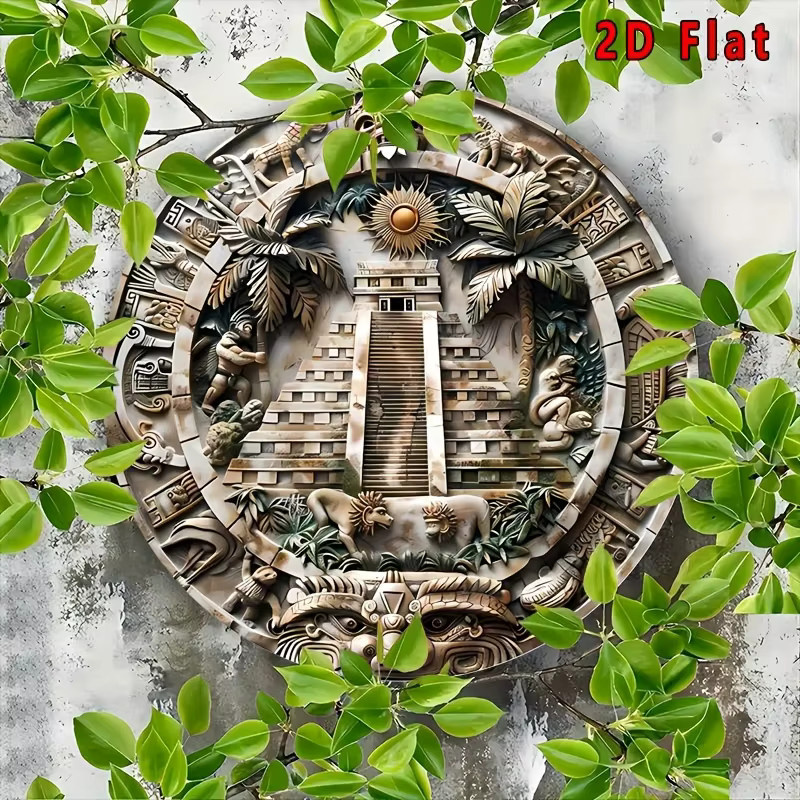 Potdemiel Aztekische Aluminium-Wandkunst Maya-Kalender mit Dschungelmotiven und Pyramide, Durchmesser: 20,32 cm - Bild 5