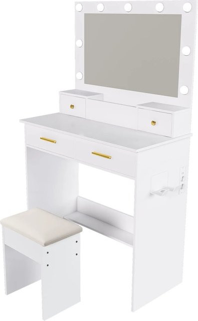 okwish Schminktisch mit LED-Beleuchtung und 4 Schubladen in Weiß, B/T/H: 137 x 80 x 40 cm - Bild 1