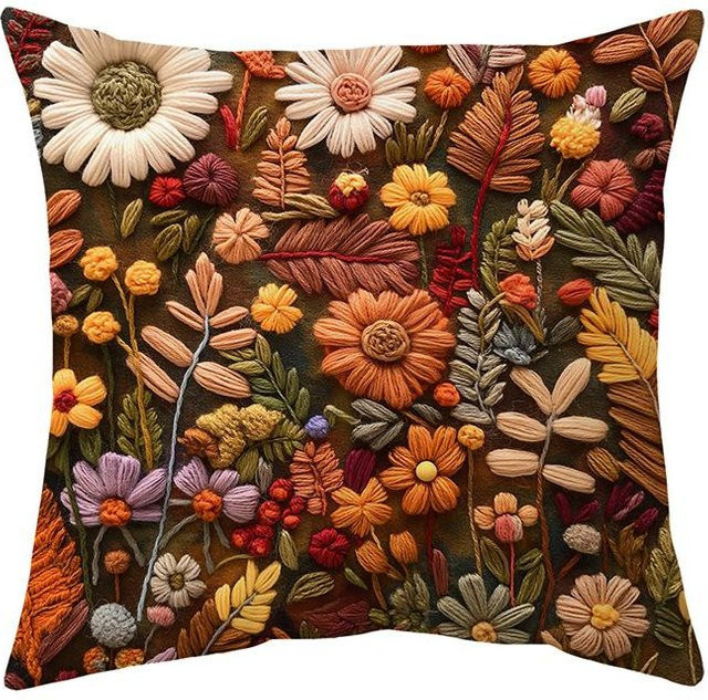 VIKAMA Kissenbezug mit Vintage Blumenmuster im Bohemian Stil, Mehrfarbig, B/B: 40 x 40 cm - Bild 1