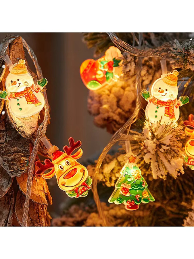 Feimefeiyou Acryl LED Lichterkette als Vorhang mit Schneemann und Weihnachtsmann in Warmweiß und Multicolour für Weihnachten und Partys - Bild 7