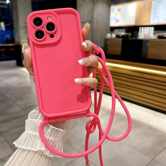ZMUGUA Silikonhülle für iPhone mit verstellbarem Crossbody Lanyard-Trageband in Pink - Bild 1