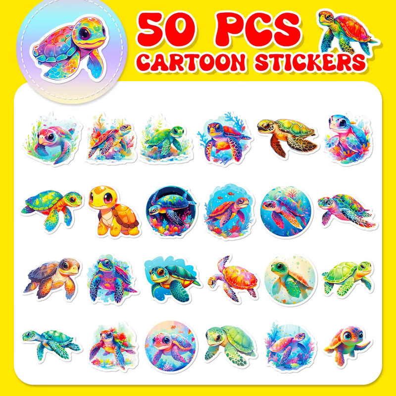 50 Stück bunte Schildkröten-Aufkleber Set aus Papier im maritimen Design von RecordingYourLife Store - Bild 4