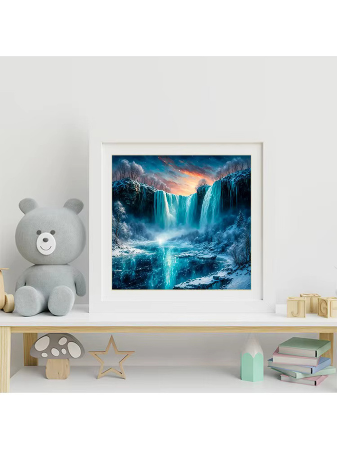 EverShine 5D Diamantmalerei Wasserfall Winterlandschaft als DIY Strass-Mosaik Stickerei für deine Heimdekoration - Bild 3