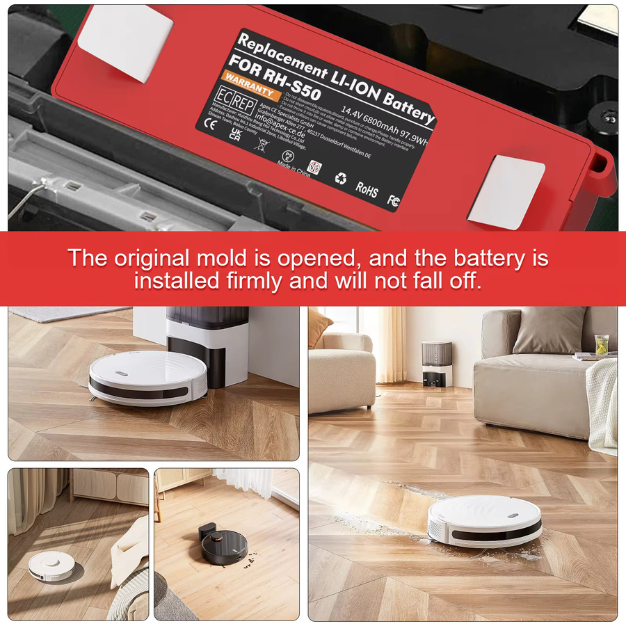 Xiaomi Ersatzbatterie für Roborock S50 S51 S52 S53 S55 S60 S4 S5 S6 S7 Saugroboter, 14,4 V, 6800 mAh, Rot - Bild 2