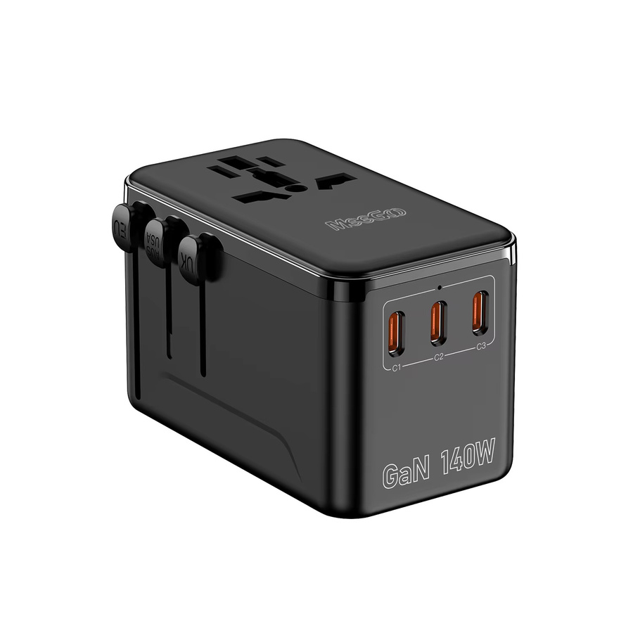 MEEGOO Universeller Reiseadapter DC 140W mit GaN Schnellladegerät und USB-C, All-in-One Reiseladegerät für EU/UK/US/AU mit 2500W AC-Steckdose, Schwarz - Bild 5