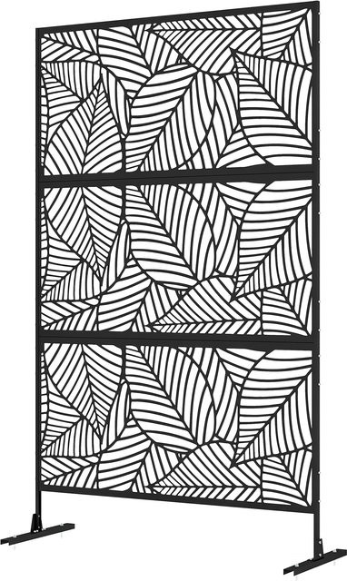 Outsunny Dekoratives Windschutzpaneel aus Metall mit Blattmuster in Schwarz, B/T/H: 122 x 45 x 198 cm - Bild 1