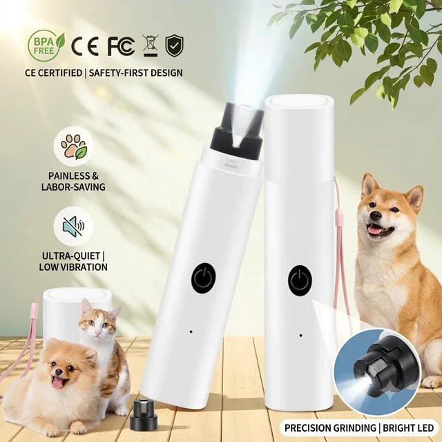 XMSJ Elektrischer Krallenschleifer für Hunde und Katzen in Weiß mit LED-Licht und Sicherheitsschutz, wiederaufladbarer Nageltrimmer für Welpen - Bild 1