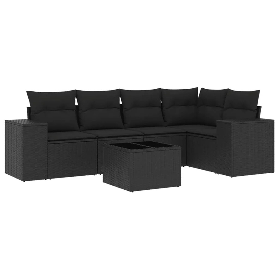 vidaXL 6-teilige Garten-Sofagarnitur in L-Form aus schwarzem Poly-Rattan mit wetterfesten Kissen und pulverbeschichtetem Stahlgestell - Bild 2