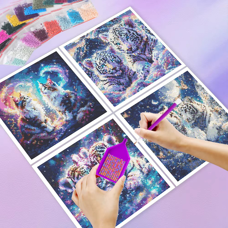 HUACAN Diamantmalerei Set Tiger Tier Motiv mit vollen runden Steinen in Multicolour, 4er Pack - Bild 1