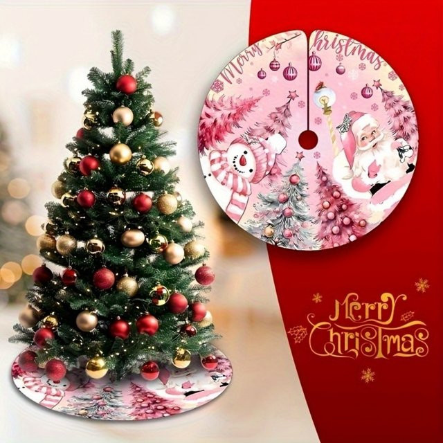 VIKAMA Weihnachtsbaum-Kleidung für Erwachsene in Rosa mit Schneemann- und Weihnachtsmann-Motiven zur Heimdekoration - Bild 1