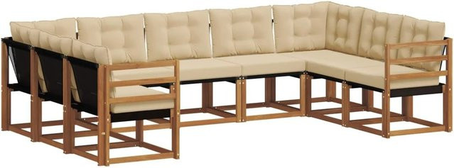 vidaXL Outdoor-Sofagarnitur aus Akazienholz in Natur und Beige, 29-teiliges L-Shape Set mit Textilene-Elementen und Polstern - Bild 1