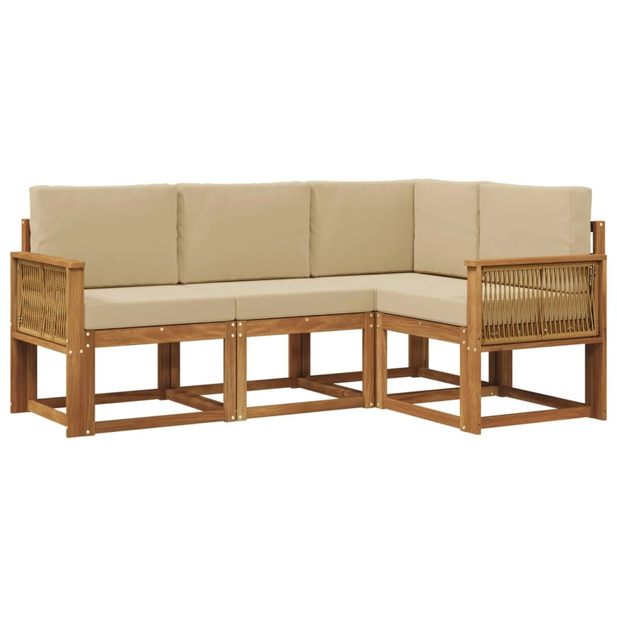 vidaXL Outdoor-Sofagarnitur L-Form aus Massivholz-Akazie mit Kissen in Natur und Beige - Bild 2