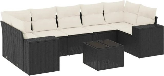 vidaXL 8-teilige Garten-Sofagarnitur aus Polyrattan mit Kissen in Schwarz - Bild 1