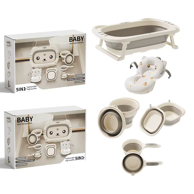 5-teiliges Set faltbare Baby-Badewanne aus PP-Material mit Temperatursensor für Säuglinge von 0-3 Jahren - Bild 2