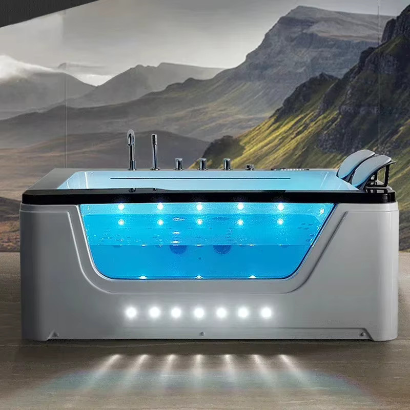 Temperaturgesteuerte Acryl Wasserfall-Badewanne in Weiß, rechteckig, Länge: 170 cm - Bild 5