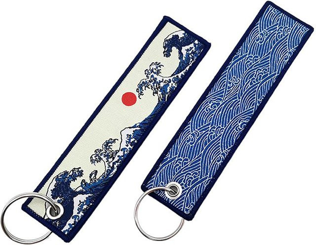 Schlüsselanhänger Japanische Wellen Kunst Zeichnung Stickerei, grau, Unisex - Bild 1