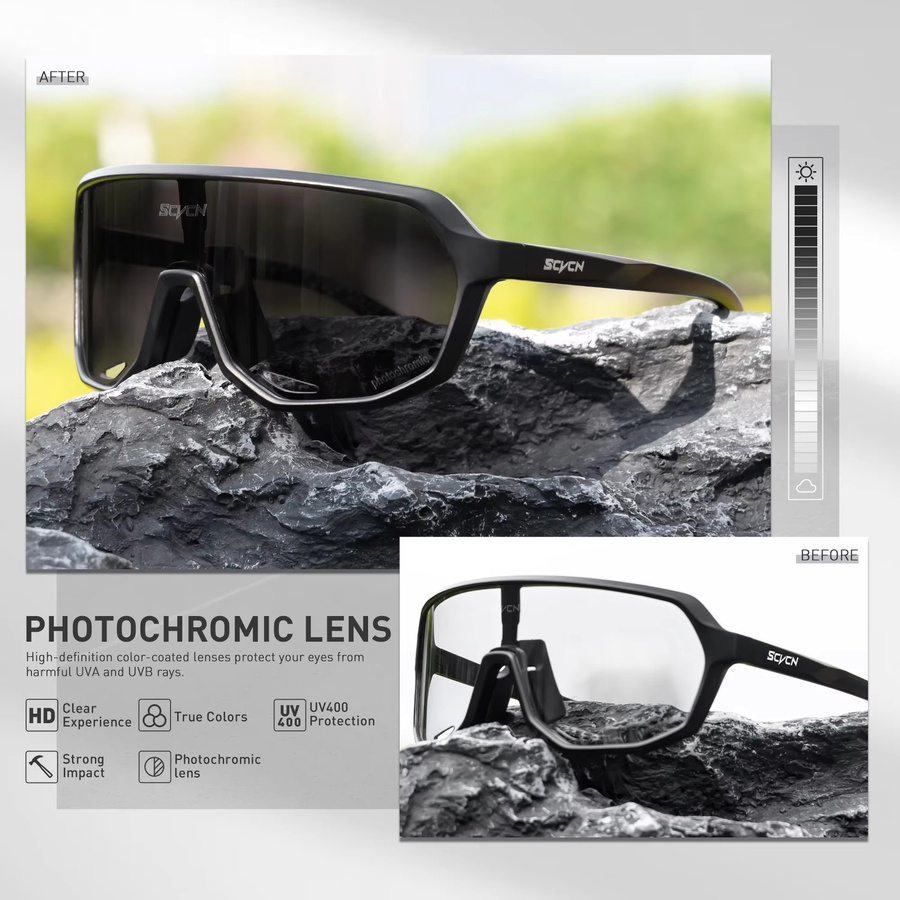 SCVCN Sportsonnenbrille, Photochrome, Vollrand, Kunststoff, Unisex, Schwarz - Bild 3