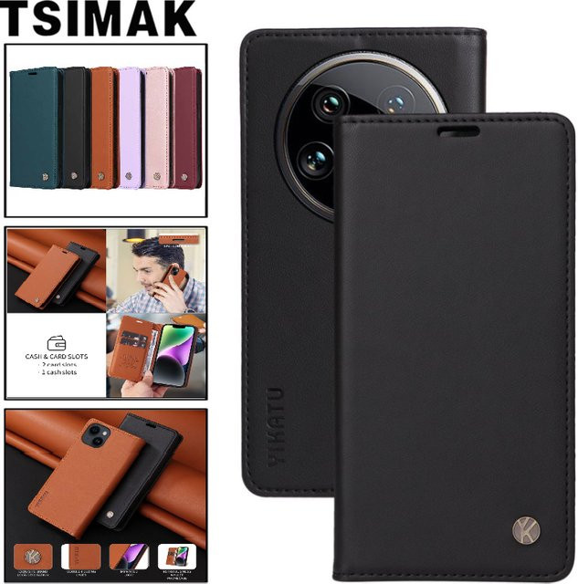 Business Ledertasche für Xiaomi 15 Ultra 14 Pro 13 12 11 Mi 10T Lite Mi 15 15Pro Flip Wallet mit starkem Magneten in Blau - Bild 1