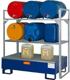 Cemo Fassregal Typ 360 in Grau mit Stahl-Auffangwanne und Fassauflage für 6 x 60 l Gebinde, B: 80 cm, T: 80 cm, H: 130 cm - Bild 1