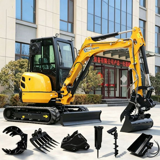 DCNB Mini-Bagger Raupentyp in Gelb, multifunktionaler Gartenbagger und kleiner Landwirtschaftsbagger mit 1,8 bis 2 Tonnen Tragkraft - Bild 1