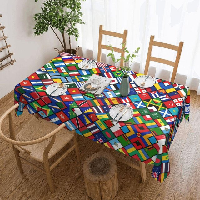 JMG Household Supplies Tischdecke mit 60 Länderflaggen, rechteckig, wasserabweisend und waschbar, B/T: 140 x 160 cm, Multicolour - Bild 1