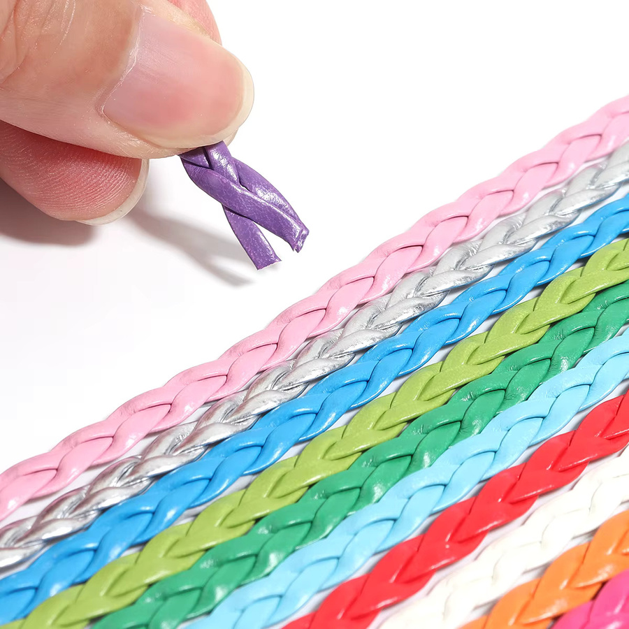 louleur PU-Lederband, geflochten, 5mm, bunte flache Schnur, Unisex - Bild 5