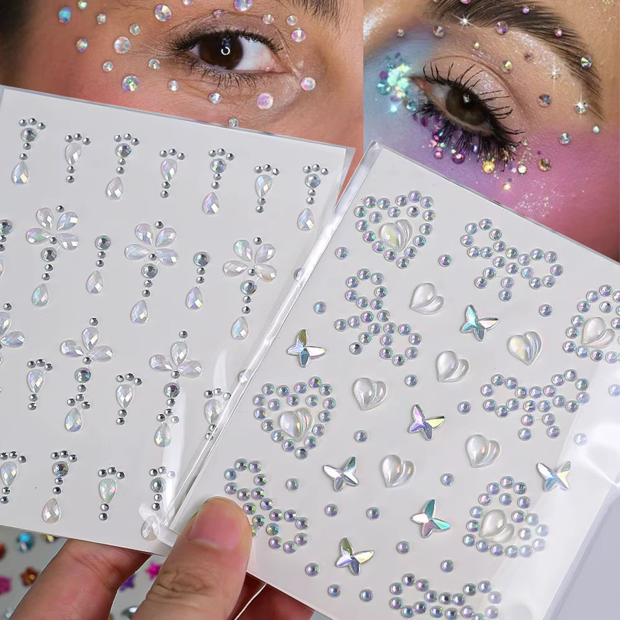 HotPress Gesicht Tattoo Aufkleber, 3D Aurora Kristall Strass, Damen, schimmernd - Bild 1