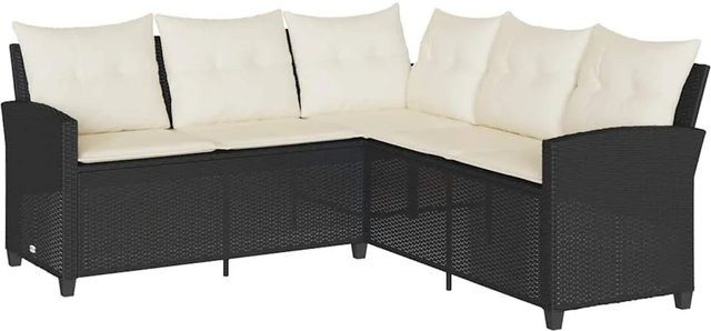 vidaXL L-förmiges Gartensofa aus Polyrattan in Schwarz mit Kissen und abnehmbaren Bezügen - Bild 1