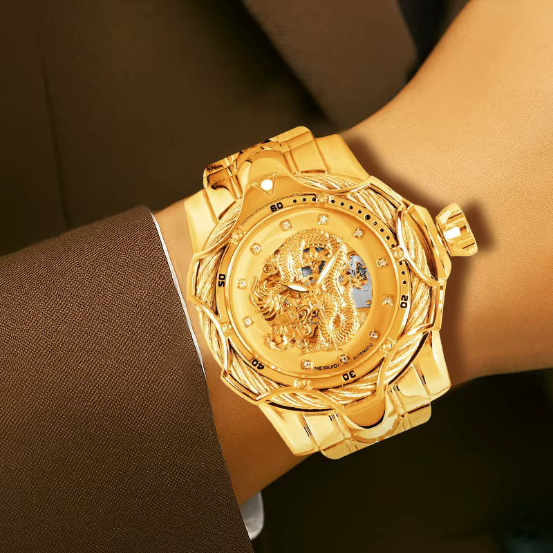 MEIRUIQI Armbanduhr, Automatik, Edelstahl, Gelbgold, Herren - Bild 5
